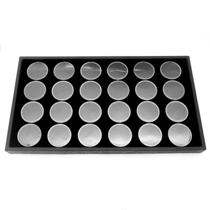 ルースケース 24個セット ケース付き ジェムジャー 46×46×17mm クッション付き ブラック 黒 Lサイズ