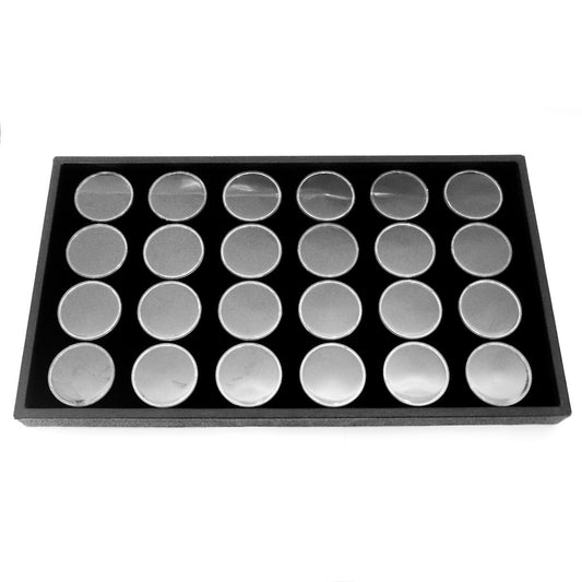 ルースケース 24個セット ケース付き ジェムジャー 46×46×17mm クッション付き ブラック 黒 Lサイズ