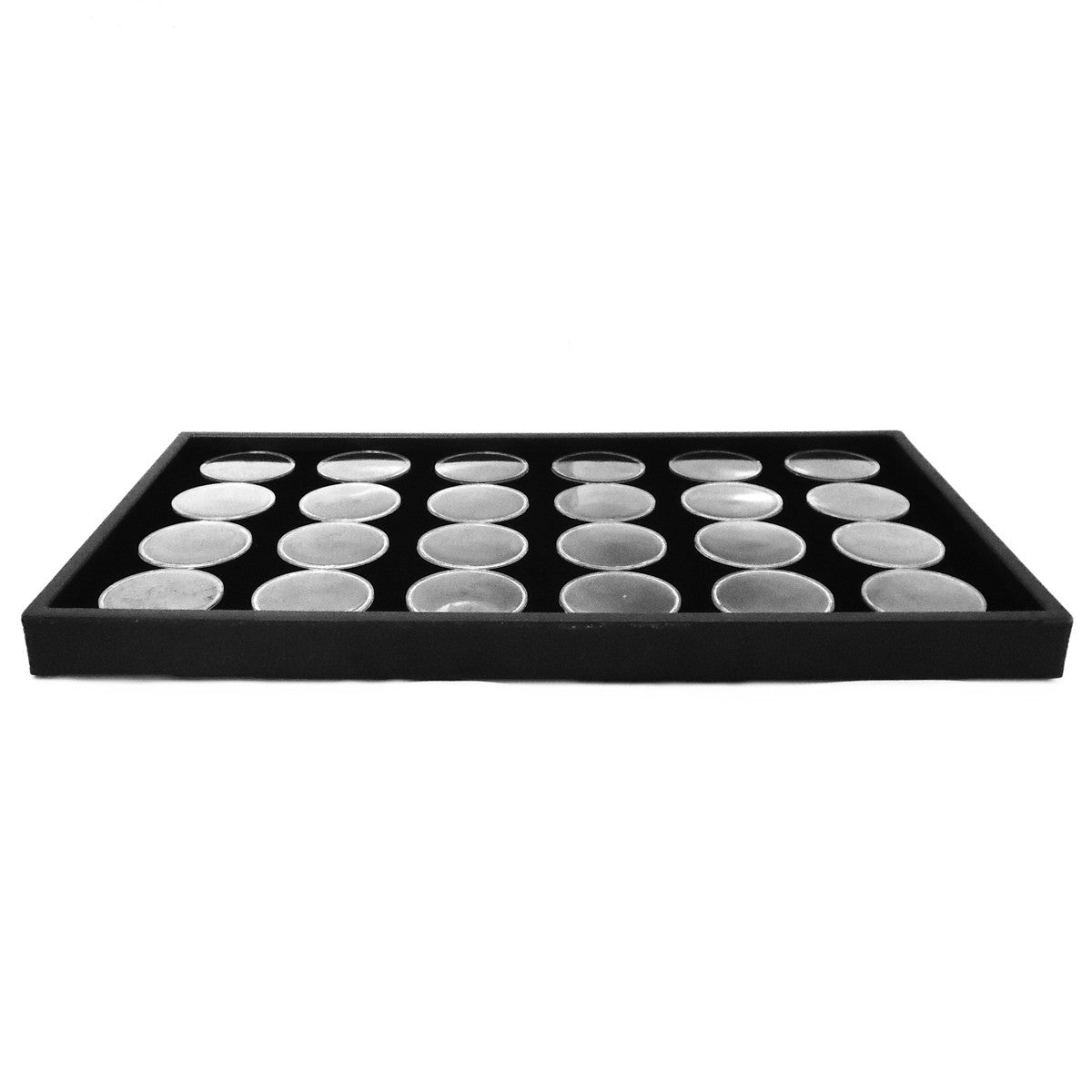ルースケース 24個セット ケース付き ジェムジャー 46×46×17mm クッション付き ブラック 黒 Lサイズ
