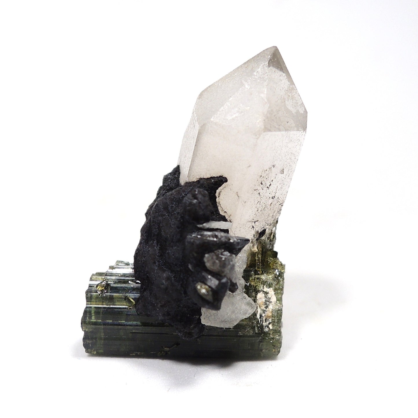 グリーントルマリン 原石 水晶共生 クォーツ共生 電気石 ブラジル産 Tourmaline